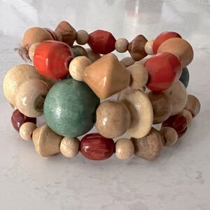 *3/$20* Boho wooden red, green and tan beaded bracelets- set of 3
